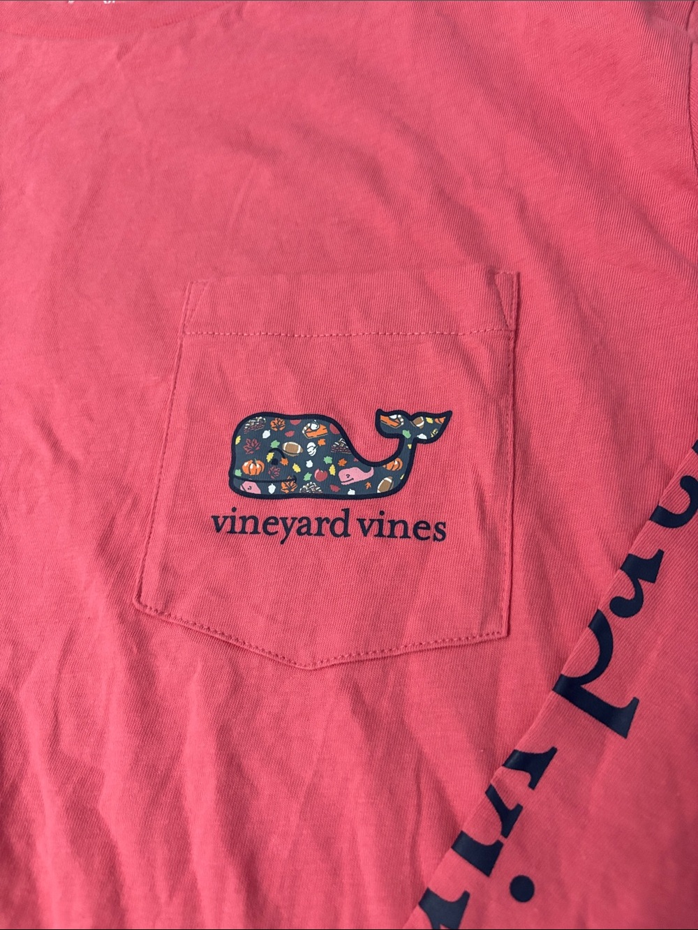 Vineyard Vines XL Coral Pink Long-Sleeve Pocket Shirt Whale Pumpkin Thanksgiving